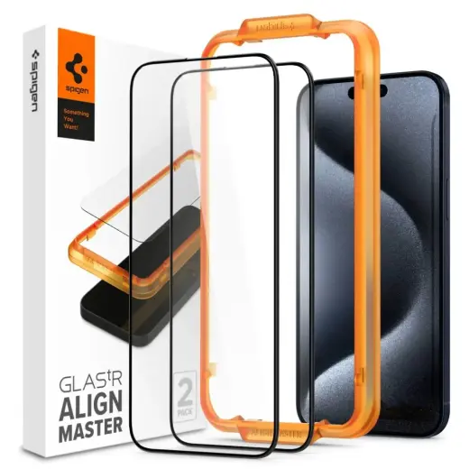 SPIGEN ALM GLASS FC 2-PACK IPHONE 15 PRO BLACK TEMPERED GLASS