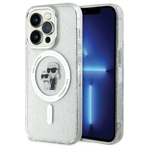 Karl Lagerfeld Karl&Choupette Glitter MagSafe KLHMP15LHGKCNOT Apple iPhone 15 Pro 6.1" maciņš mobilajam telefonam caurspīdīgs