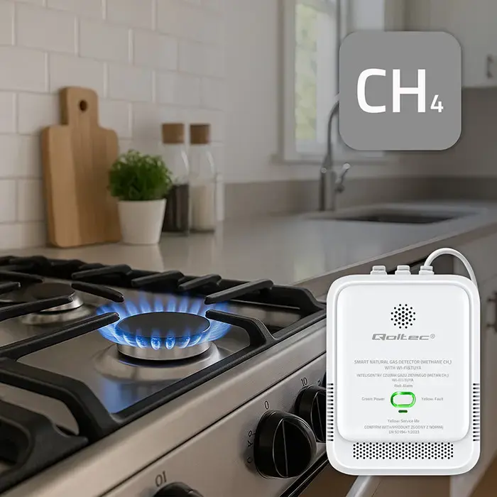 Qoltec Certified Natural Gas Leak Sensor | CH4 detector | NG | Tuya | Wi-Fi | 85dB alarm | LED