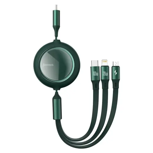 USB cable 3in1 Baseus Bright Mirror, USB to micro USB | USB-C | Lightning, 100W, 1.2m (green)
