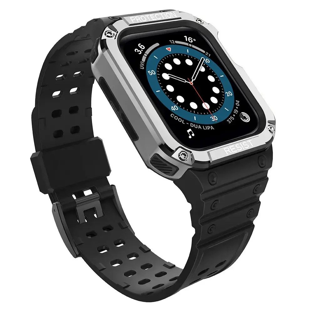 Protect Strap Band Band with Case for Apple Watch 7 | SE (41|40 | 38mm) Case Armored Watch Cover Black