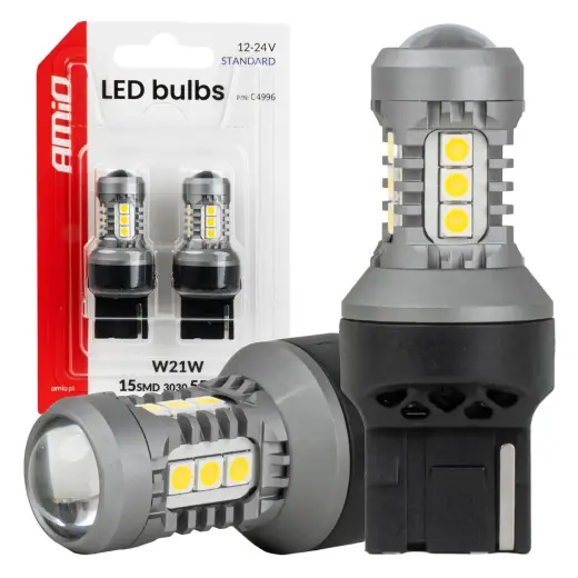LED bulbs STANDARD 7440 W21W 3030 15SMD White 12/24V AMIO-04996