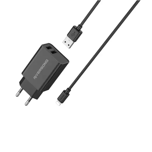 Riversong SafeKub D2 travel charger | 12W | USB-A, Lightning | with Lightning cable included | black