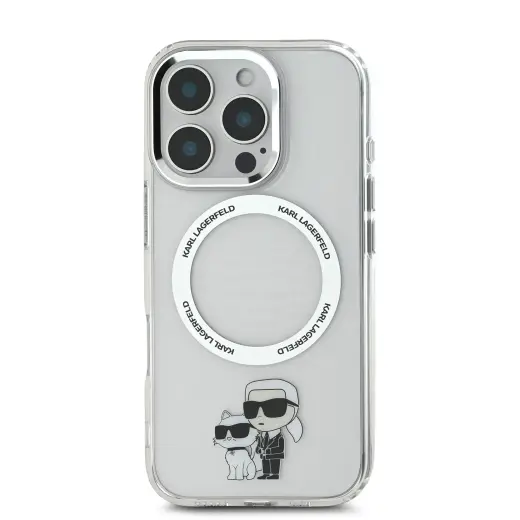 Karl Lagerfeld IML Karl and Choupette MagSafe Case for iPhone 16 Pro Transparent