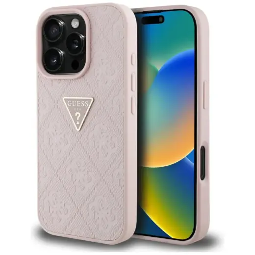 Etui Guess Hot Stamp 4G Pattern Triangle  Metal Logo do iPhone 16 Pro różowy