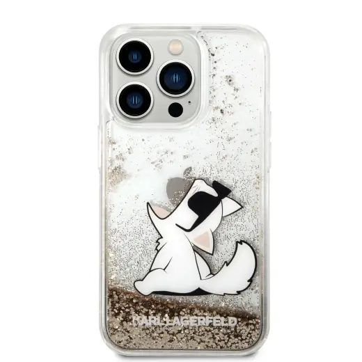 Karl Lagerfeld Liquid Glitter Choupette Eat Case for iPhone 14 Pro Gold