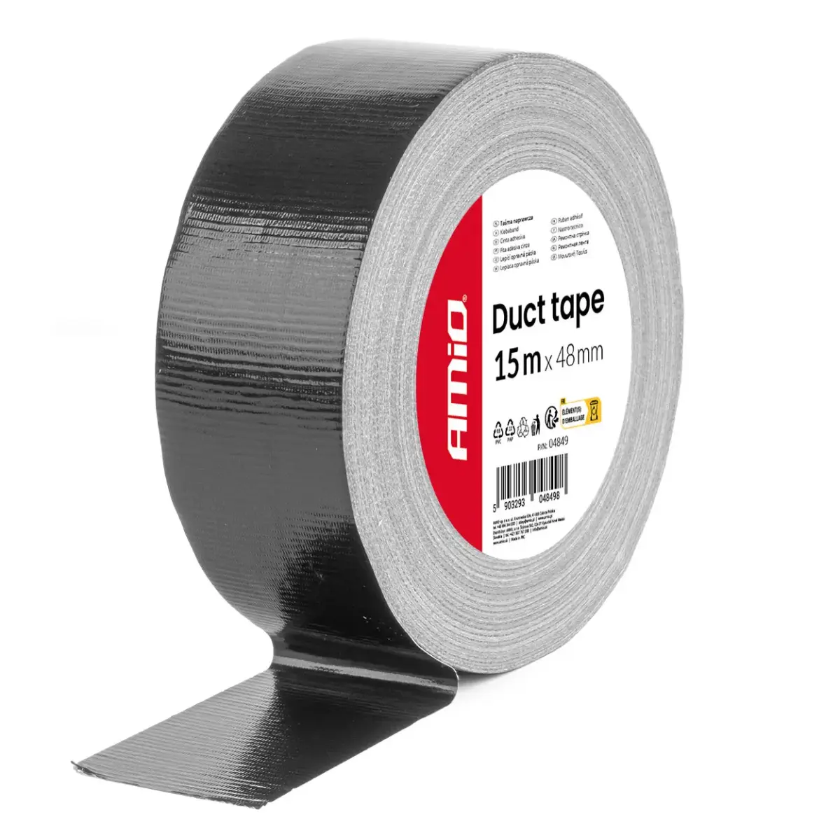 Black Duct Tape, 48 mm x 15 m x 0,19 mm AMIO-04849
