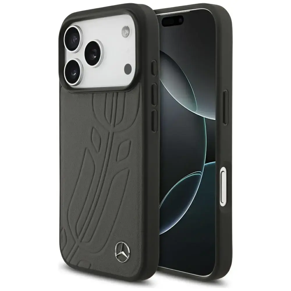 Mercedes Leather Large Laurel Leave maciņš ar MagSafe atbalstu telefonam iPhone 17 Pro antracyt