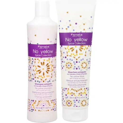 Set Fanola: No Yellow Spice Collection, Hair Treatment Cream Mask, For Neutralisation Of Yellow Tones, 300 ml + No Yellow Spice Collection, Hair Shampoo, For Neutralisation Of Yellow Tones, 350 ml