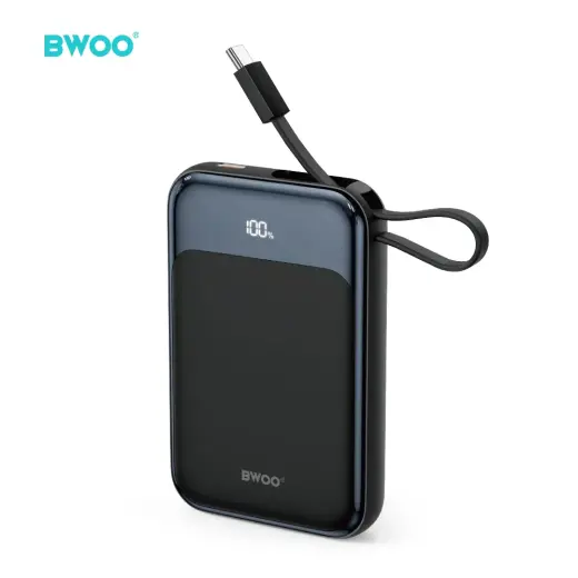 BWOO P80 väline akupank (powerbank) | 10 000 mAh | 20W | PD | USB-C, Wireless, MagSafe | LED ekraan | must