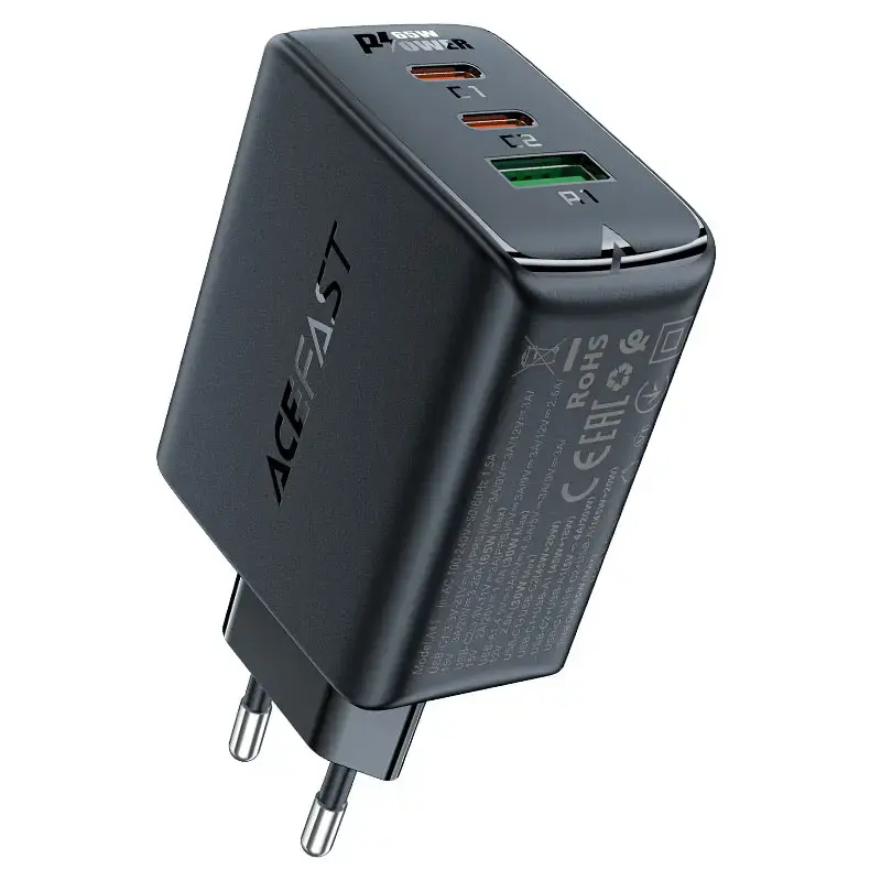 Acefast A41 tīkla lādētājs | 65W | GaN | USB-C, USB-A | melns