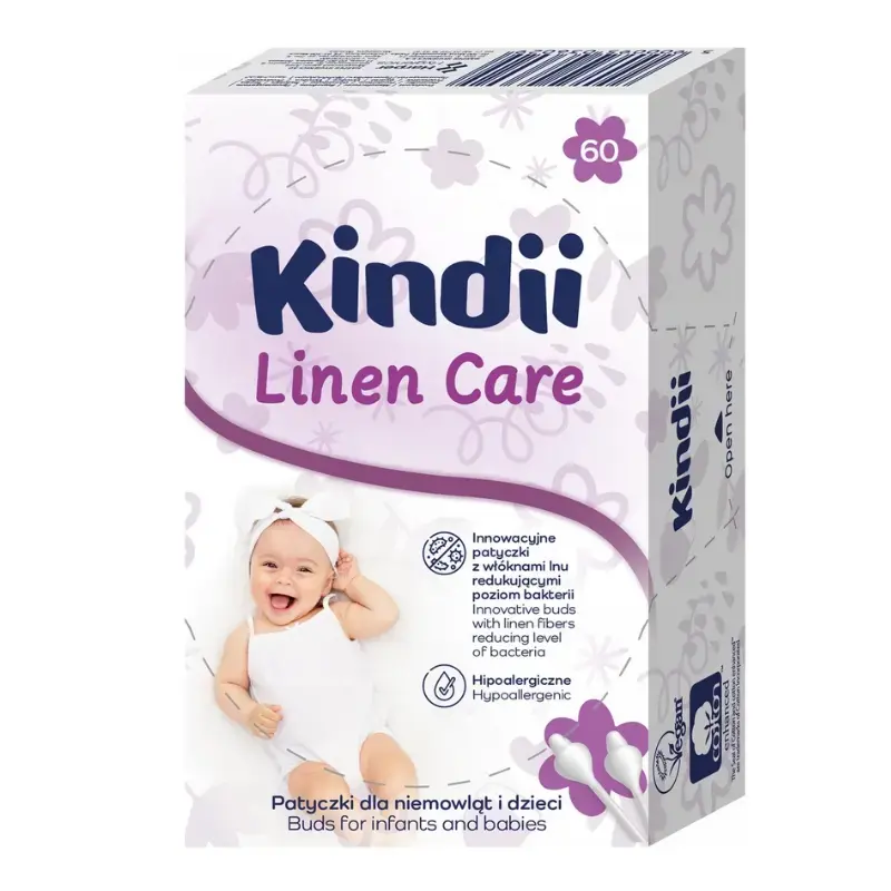 Vates kociņi mazuļiem Kindii Linen Care 60 gab.