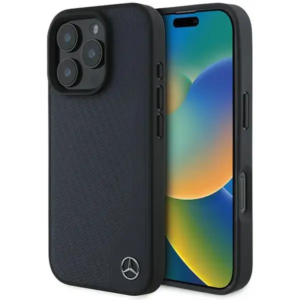Mercedes MEHMP16X23RBGVV iPhone 16 Pro Max 6.9" granatowy|navy hardcase MB Wood Imitation Leather MagSafe