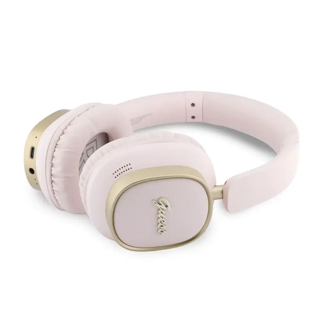 Guess Rectangle Metal Script Logo ENC Wireless Headphone Pink