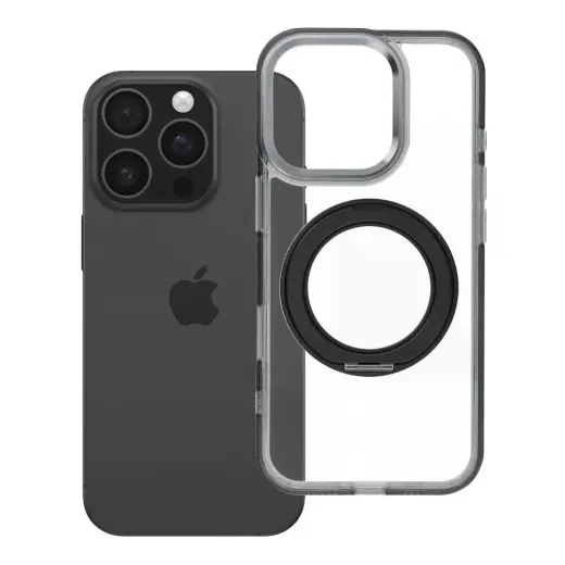 Frame Circle Stand maciņš ar statīvu un MagSafe atbalstu telefonam iPhone 16 Pro melns