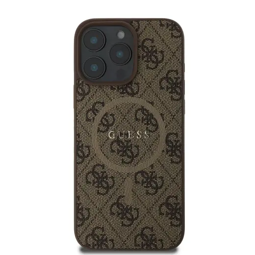 Guess GUHMP16LG4GFRW 4G Ring Classic Logo чехол с подставкой и поддержкой MagSafe для телефона iPhone 16 Pro коричневый