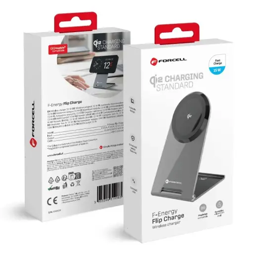 Forcell F-Energy Flip Charge bezvadu lādētājs | Qi 2 | Saderīgs ar MagSafe | 15W | sudraba