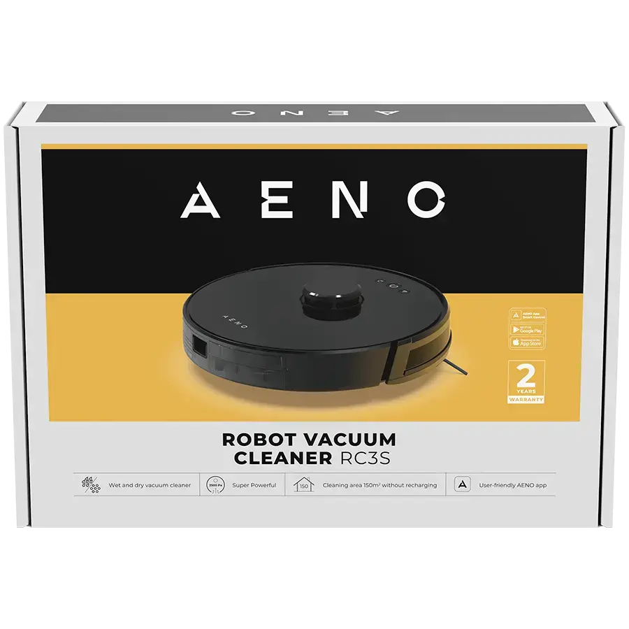 AENO Robot Vacuum Cleaner RC3S: wet & dry cleaning, smart control AENO App, powerful Japanese Nidec motor, turbo mode