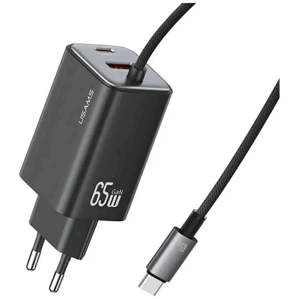 USAMS JC Series CC266 tīkla lādētājs | 65W | GaN | USB-C, USB-A | melns