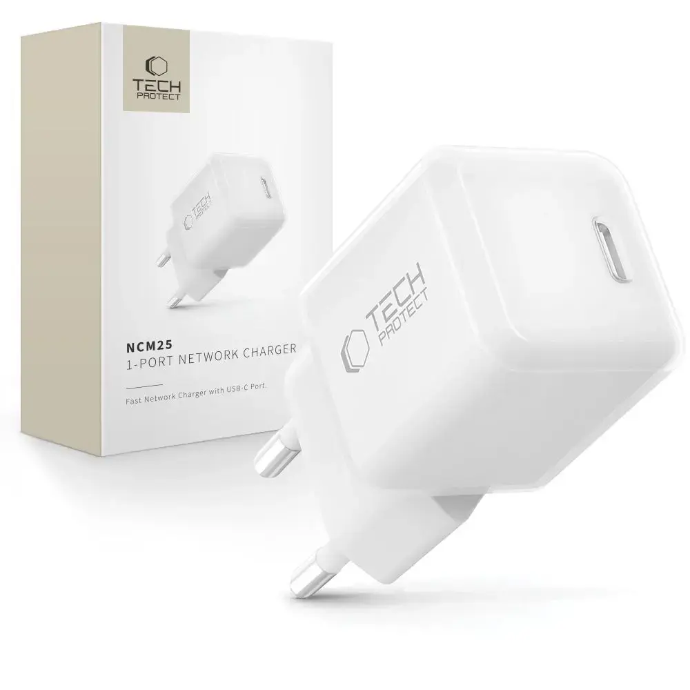 Tech-Protect NCM25 tīkla lādētājs | 25W | PD | USB-C | balts
