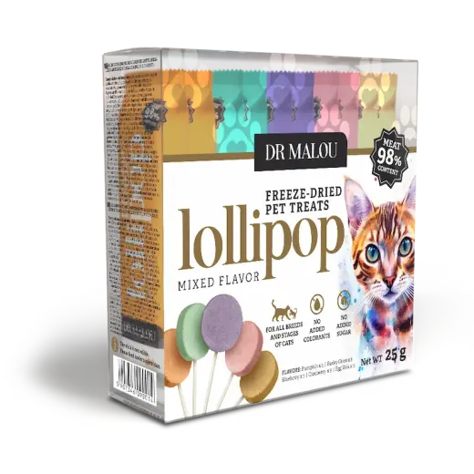 Gardums kaķiem  - DR Malou, Freeze-dried meat lollipops for cats - mix of flavors 25g (15 gab)