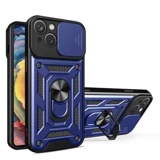 Hybrid Armor Camshield telefono dėklas iPhone 14 Plus mėlynas (su kameros apsauga)