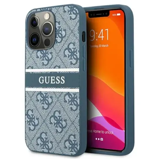 GUHCP13X4GDBL Guess PU 4G Printed Stripe Case for iPhone 13 Pro Max Blue