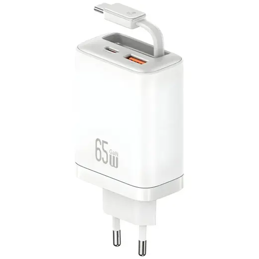 USAMS Xiang Series CC299 зарядное устройство | 65W | USB-C | USB-A | с проводом USB-C в комплекте | белое