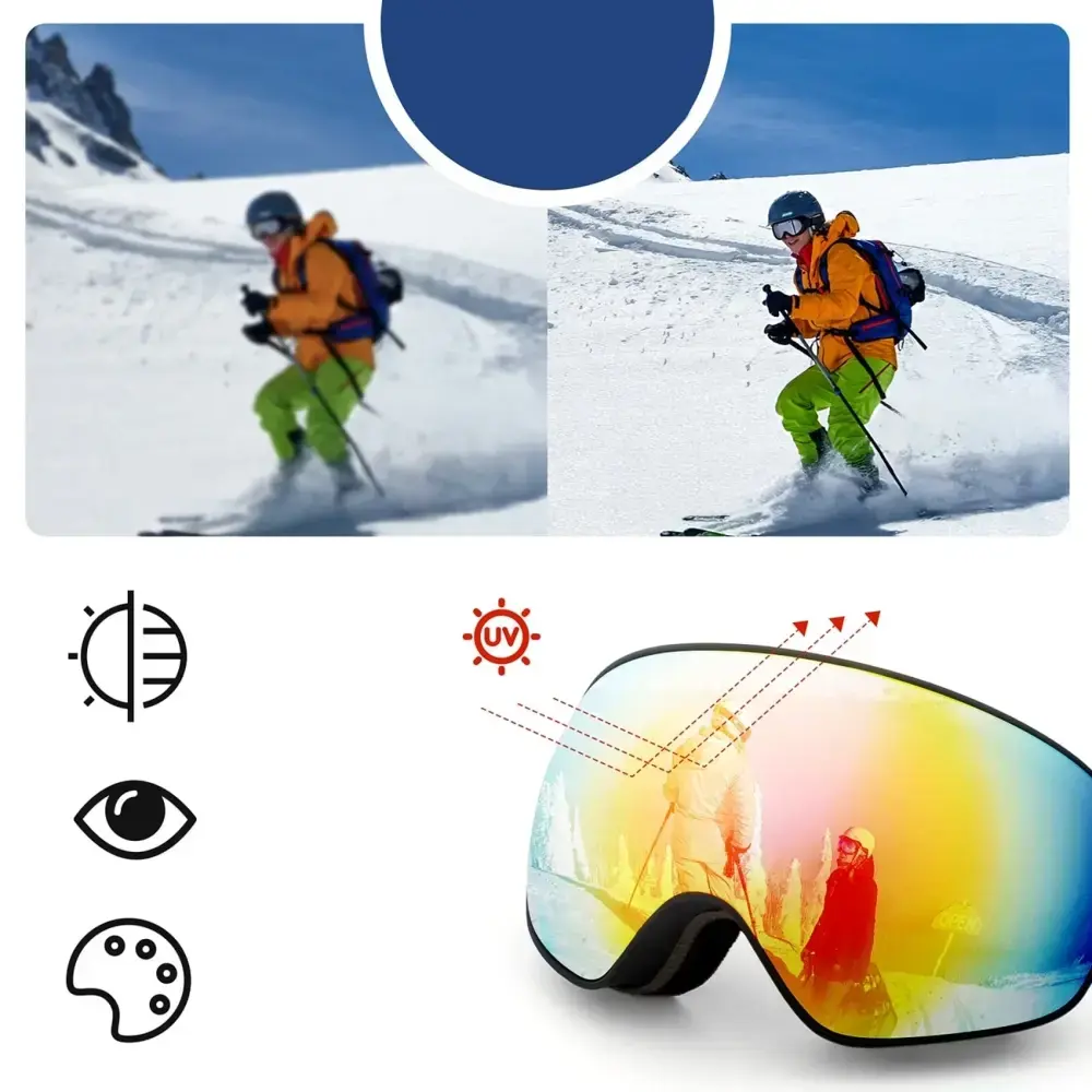 Rockbros SP284 Kids Ski Goggles Anti-Fog with UV Filter Gray Lens with Red Mirror - Black