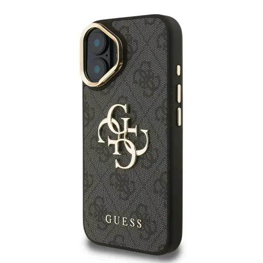 Guess PU 4G metāla logotipa statīva kamera rāmja vāciņš iPhone 16 melns