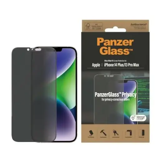 PanzerGlass Ultra-Wide Fit Privacy tempered glass for phone iPhone 14 Plus | iPhone 13 Pro Max (privacy effect)