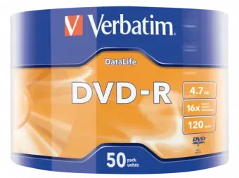 Matricas DVD-R Data Life Verbatim 4.7GB 16x 50 Pack Matt Silver Wrap Spindle