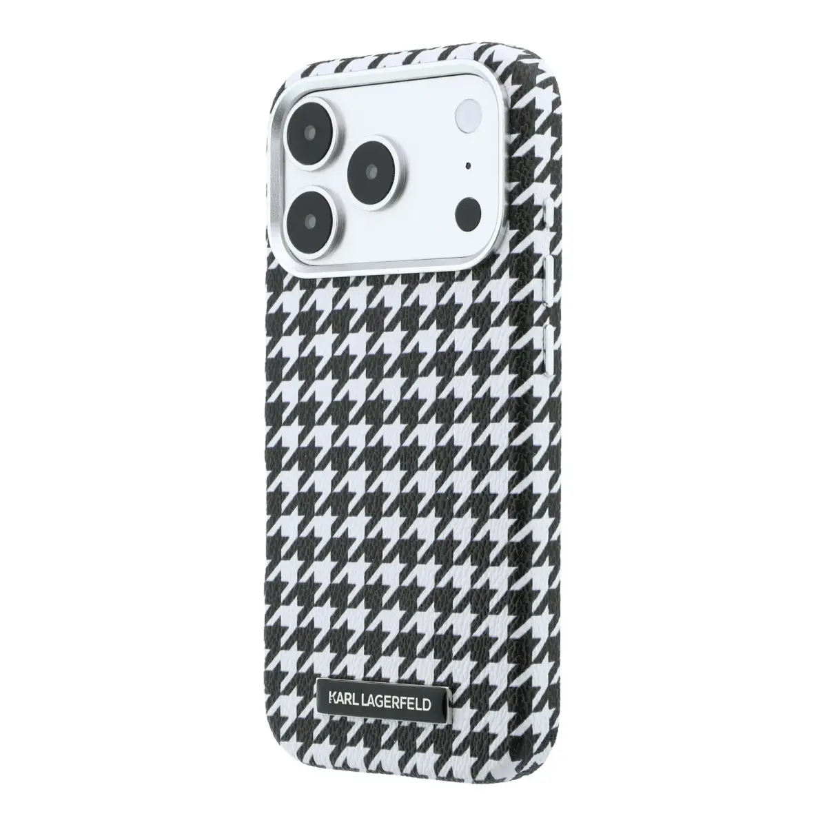 Karl Lagerfeld PU Houndstooth Resin Plate maciņš ar MagSafe atbalstu telefonam iPhone 17 Pro melns