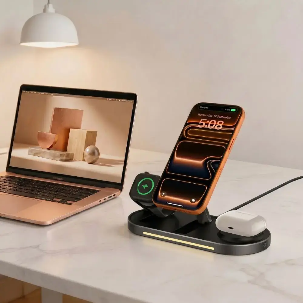 Tech-Protect A51 ArcticBoost 3-in-1 bezvadu lādētājs | Qi 2.2 | Saderīgs ar MagSafe | 25W | melns