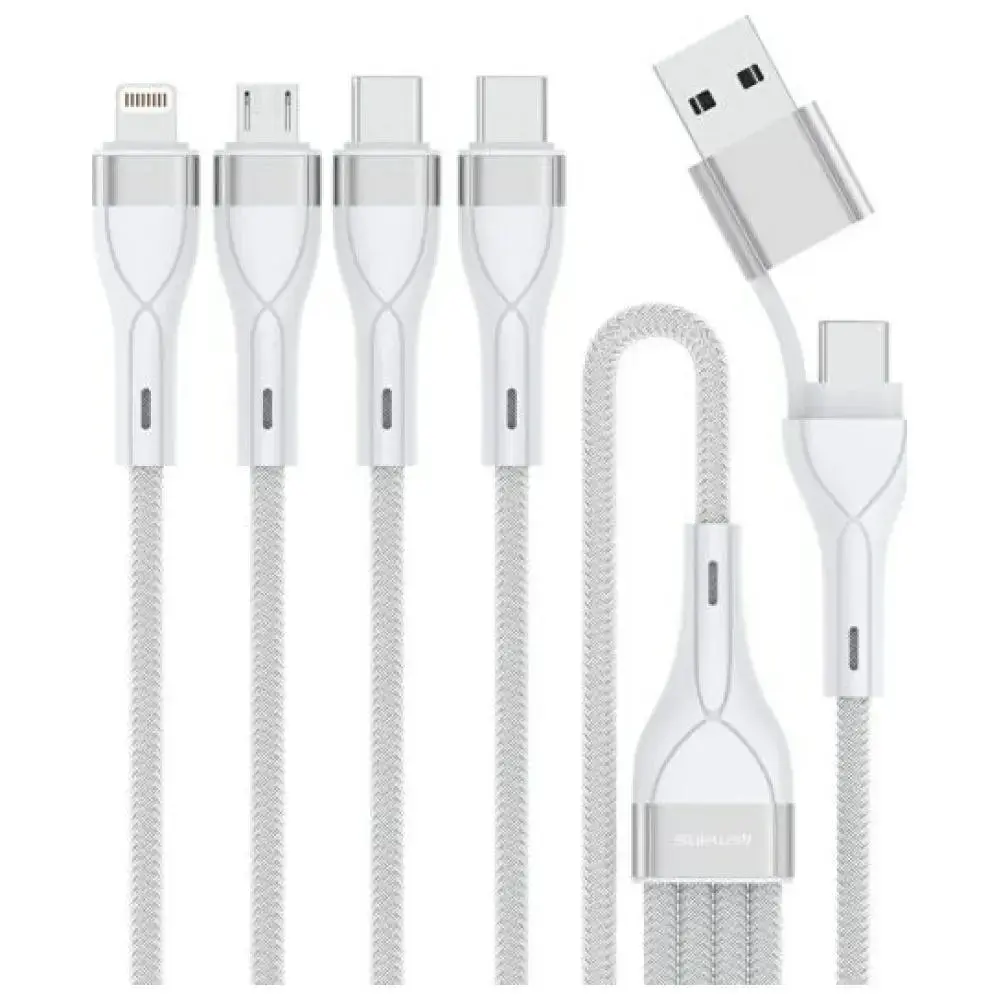 4smarts 4w1 4-in-1 datu pārraides un uzlādes vads | USB-C uz USB-A | 1.2m | balts