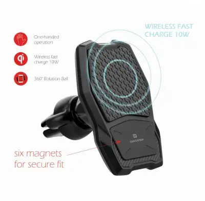 Swissten WM1-AV3 Air Vent Turētājs Gaisa Restei Ar Wireless Uzlādi + Micro USB Vads 1.2m Melns