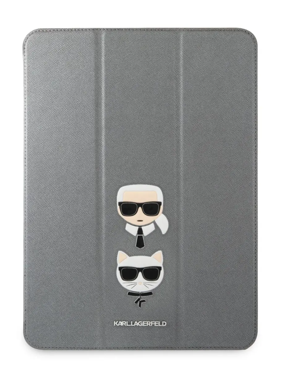 KLFC11OKCG Karl Lagerfeld and Choupette Head Saffiano Folio Cover for iPad Pro 11 Silver