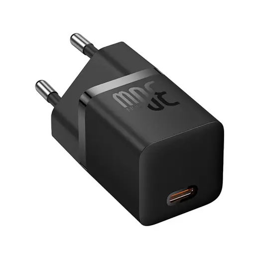 Baseus GaN5 tīkla lādētājs | 30W | GaN | USB-C | ar USB-C uz USB-C vadu komplektā | melns