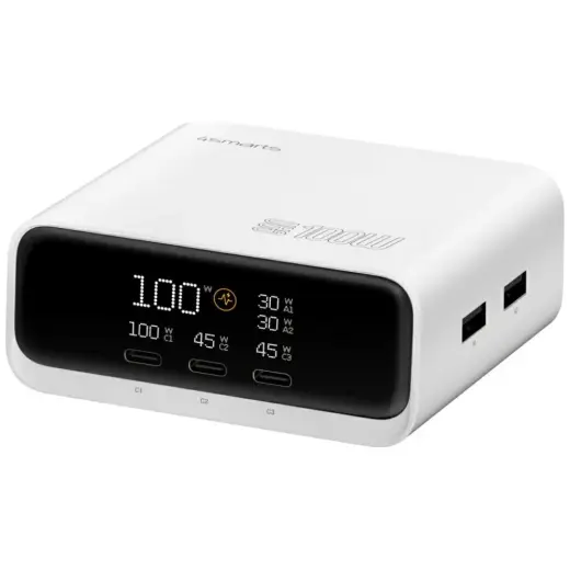 4smarts Desk Charger GaN Screen tīkla lādētājs | 100W | GaN | USB-C, USB-A | balts