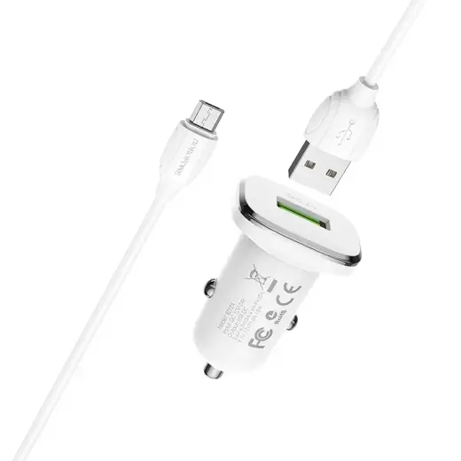 Borofone BZ12A car charger | 18W | QC | USB-A | with USB to Micro USB cable included | white