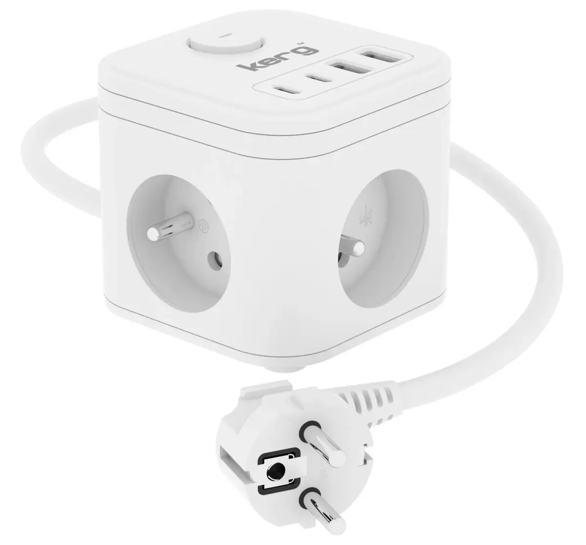 KERG 3-socket power cube + USB-A+USB-C charger 1.5m 3×1.5mm2 H05VV-F 16A/250V~ Smart white