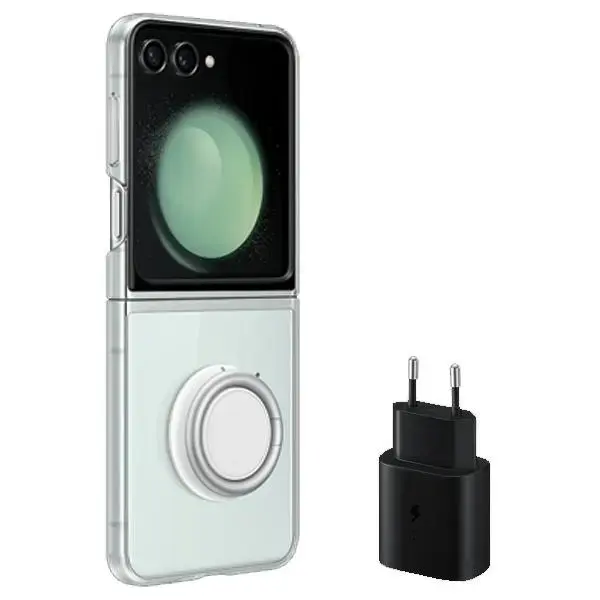 Samsung EF-XF73KKTEGWW Z Flip5 maciņš caurspīdīgs Starter Pack + lādētājs TA800