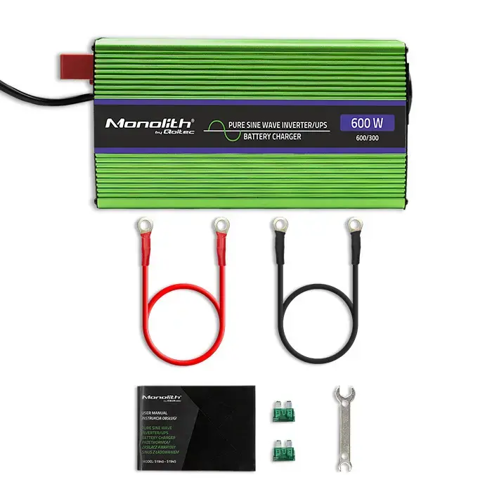 Qoltec Pure Sine Wave Inverter Monolith | battery charger | UPS | 300W | 600W |  12V to 230V