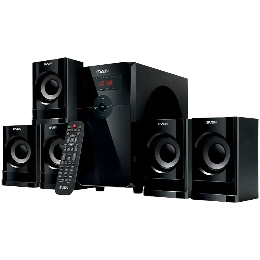 Speakers SVEN HT-201, black (80W, Bluetooth, FM, USB/SD, Display, RC unit)