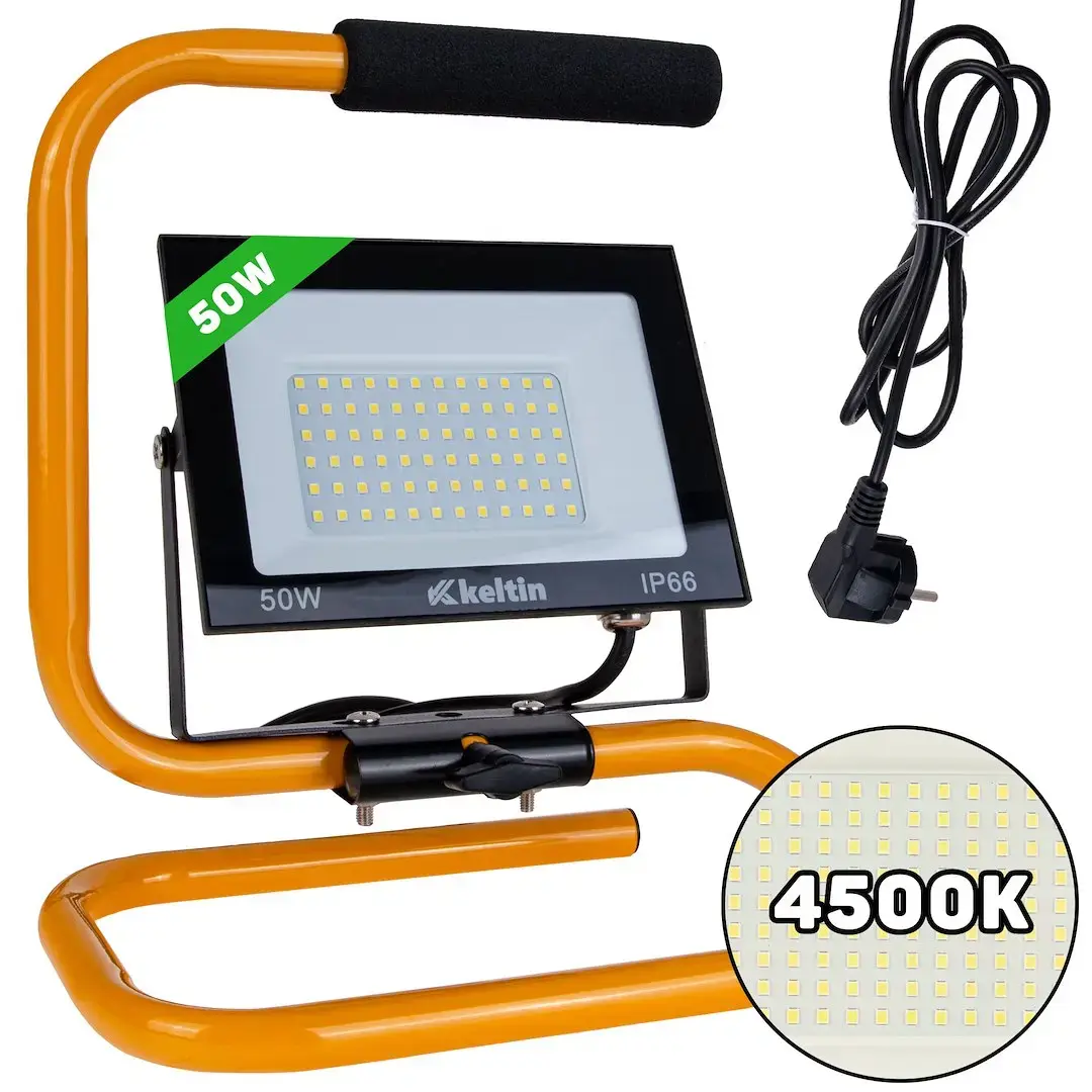 LED prožektors 50W ar būvniecības statīvu – neitrāli balta krāsa 4500K