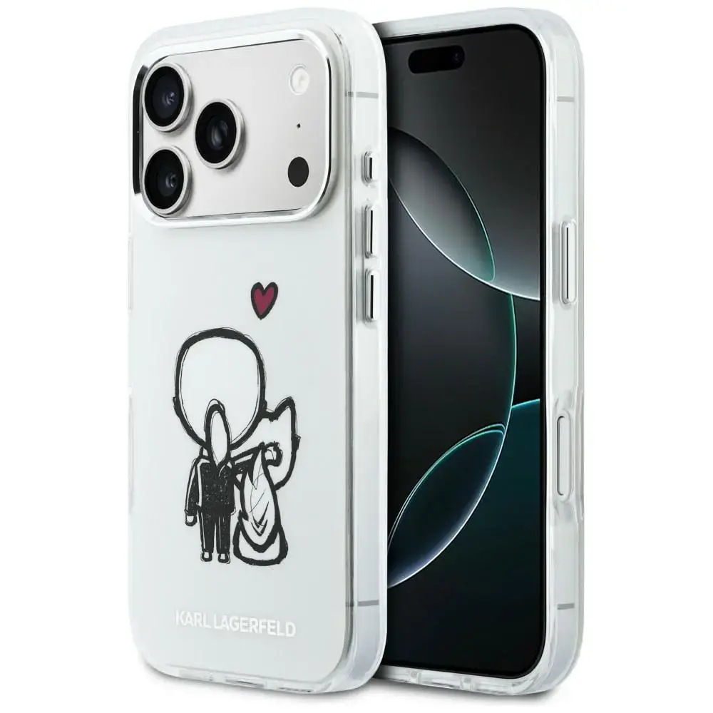 Karl Lagerfeld Karl & Choupette maciņš ar MagSafe atbalstu telefonam iPhone 17 Pro caurspīdīgs