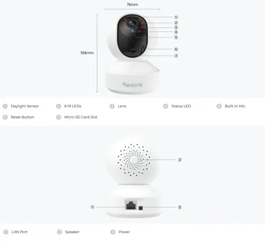 Wireless Wi-Fi indoor camera, E330, 5MP 3K, 2.4GHZ + 5GHz, MicroSD up to 512GB