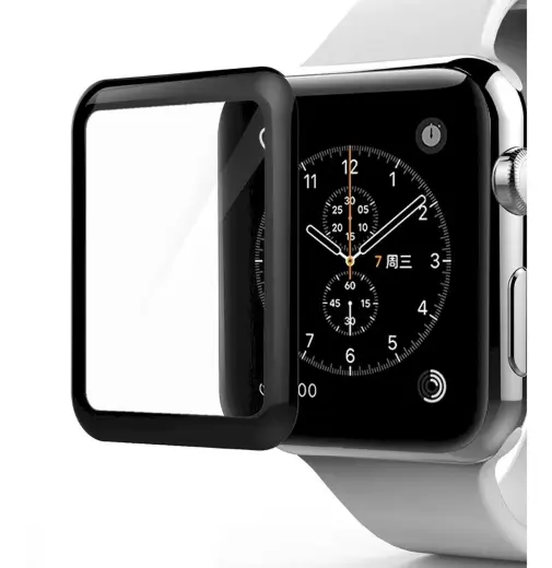 Fusion Full Glue 5D Tempered Glass Aizsargstikls Pilnam Ekrānam Apple Watch 4 | 5 | 6 | SE 44 mm Melns