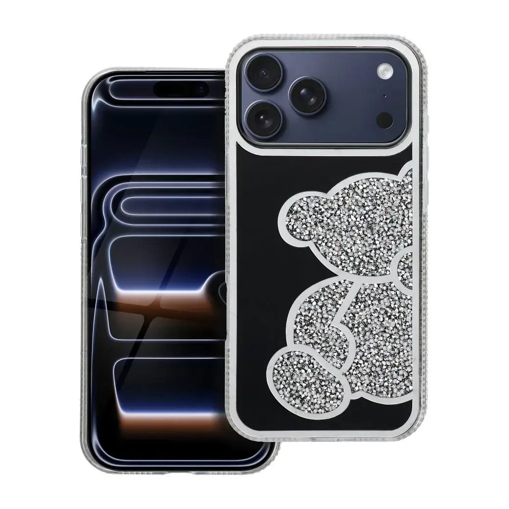 TEDDY BEAR maciņš telefonam iPhone 17 Pro Max sudraba krāsā