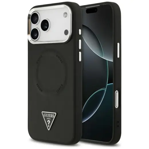 Guess PU Leather Triangle Logo MagSafe Case for iPhone 17 Pro Max Black